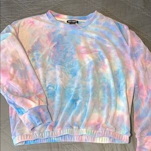 Hot Topic velour tie dye shirt sz small pink blue